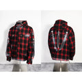 Thug Club Red Plaid Hooded Zip Jacket, Y2K Gothic Swords Print Wool Blend Oversized Coat