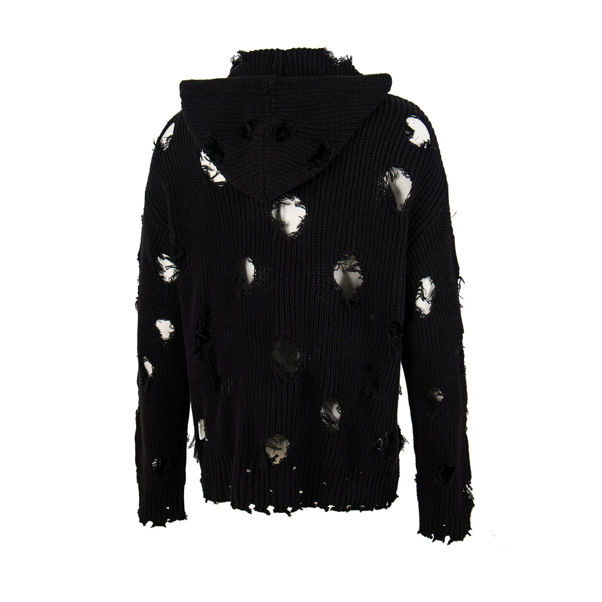Thug Club Distressed Ripped Knit Zip Up Hooded Cardigan, Y2K Grunge Oversized Sweater Jacket